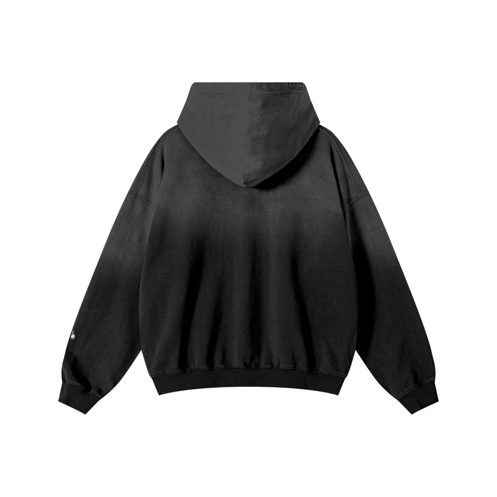 480GSM Unisex Monkey Wash Heavyweight French Terry PP-Sprayed Hoodie Vintage Black