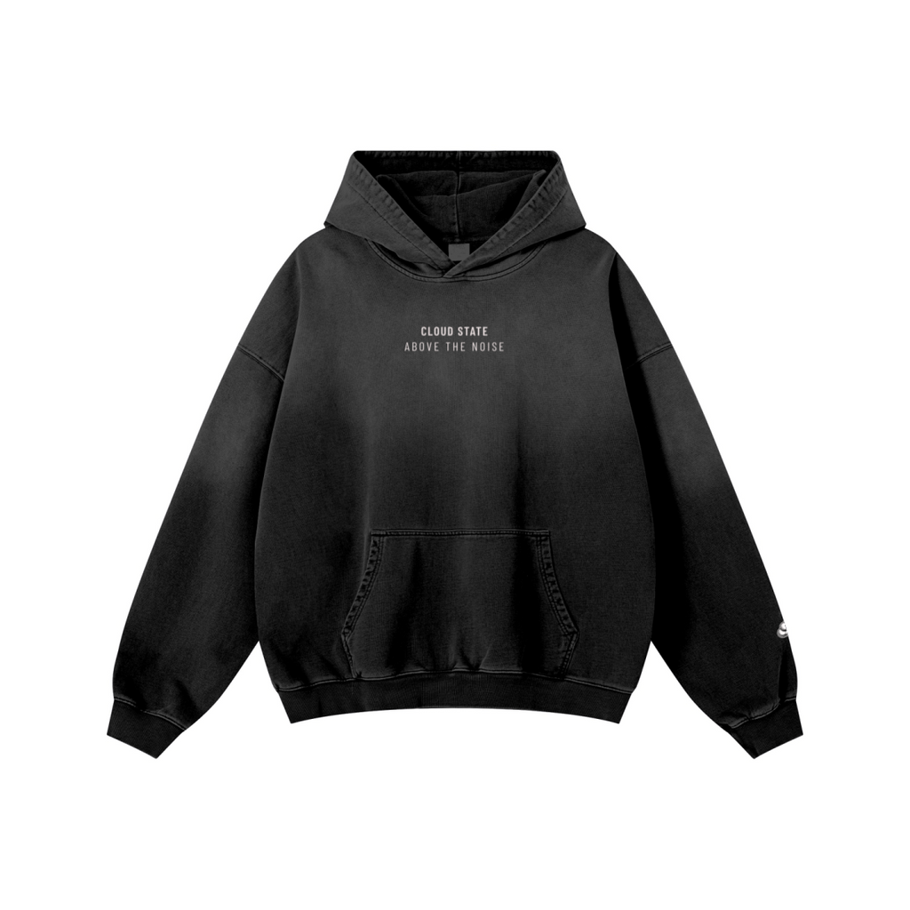 480GSM Unisex Monkey Wash Heavyweight French Terry PP-Sprayed Hoodie Vintage Black